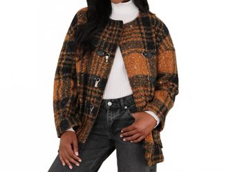 Native Youth Boucle Toggle Checked Jacket In Brown