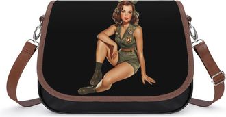 Generic Vintage Military Pin-Up Small Womens Crossbody Bags Shoulder Handbag with Adjustable Strap for Travel