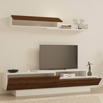 Dmora Parete Gais, Mueble De Sala Modular, 6 Estantes, 3 Puertas, Marr&oacute;n Nogal