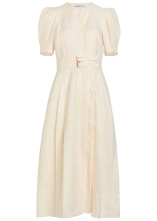 Gabriela Hearst Patricia Belted Linen Midi Dress - Ivory - 44 (UK12 / M)