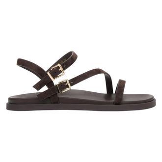Estro & Luminara Flat Sandals, female, Brown, Size: 10 US Velour Sandals with Thin Straps