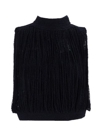 Fabiana Filippi Night Blue High-Neck Boucle Fringed Tank Top
