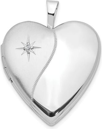 Diamond2Deal 14K White Gold Polished and Satin Diamond Star 20mm Heart Locket