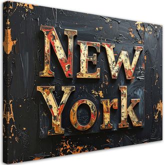 Feeby Cuadro En Lienzo, Cartel De Nueva York Imitaci&oacute;n Pintura Tipograf&iacute;a, 120x80