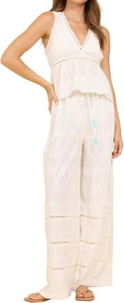 Vintage Havana Eyelet Tie Front Top In White Palm
