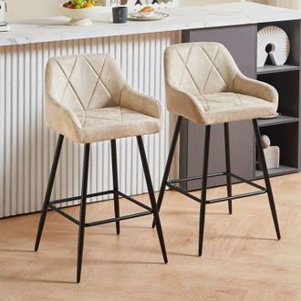 Ainpecca 2x Bar Stools Suede Dining Room Kitchen Breakfast High Chairs Footrest Barstool,2PCS Beige