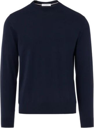 Paolo Pecora Pullover Girocollo in puro Cotone - Heren - Ronde hals truien - Blauw - M - Katoen - Truien & Vesten