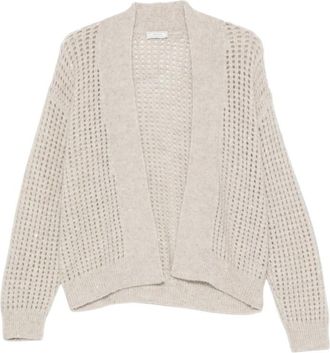 PESERICO Beige Knitted Shawl Neck Sweater