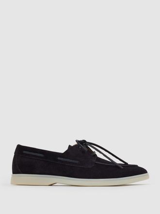 Reiss Dark Navy Suede Lace-up Boat Shoes, E41