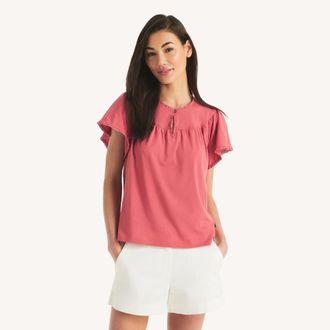 Nautica Womens Flutter-Sleeve T-Shirt