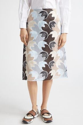 Marni Floral Broderie Anglaise Midi Skirt in Riw01 Lily White at Nordstrom, Size 2 Us