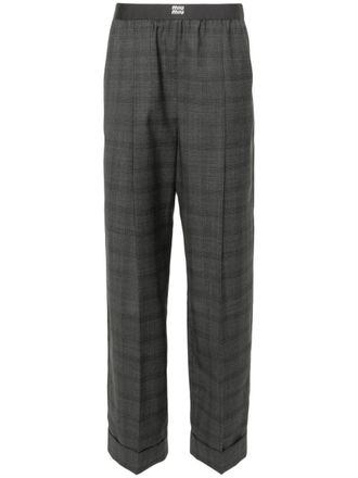 Miu Miu checked palazzo trousers - women - Virgin Wool/Viscose - 40 - Grey