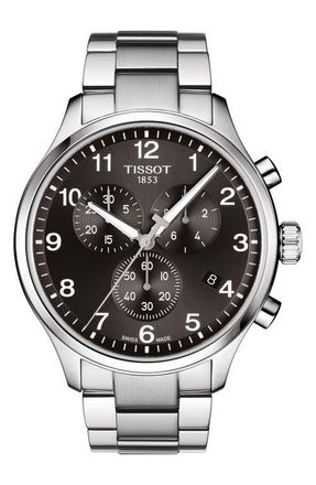 Tissot Chrono XL Collection Chronograph Bracelet Watch, 45mm in Silver/Black/Silver at Nordstrom
