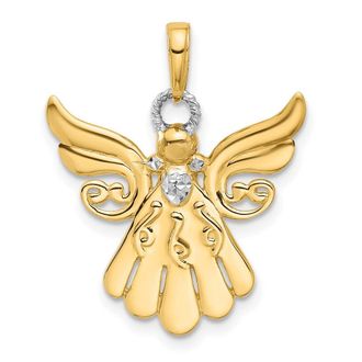 Diamond2Deal 14k Yellow Gold with White Rhodium Diamond-Cut Angel Pendant