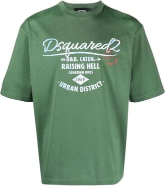 Dsquared2 Logo Bedrukte Crewneck T-Shirt - Heren - T-shirts - Groen - L - Katoen - Tops