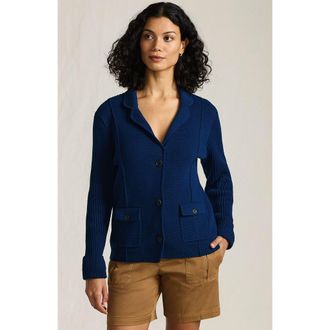 Lands End Plus Size Drifter Ribbed Collared Blazer Sweater in Deep Sea Navy at Nordstrom, Size X-Large