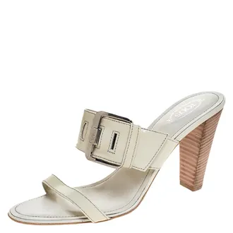 Tod's Tods White Patent Leather Peggy Buckle Slide Sandals