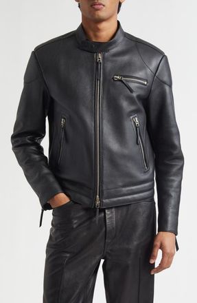Tom Ford Grained Leather Biker Jacket in Black at Nordstrom, Size 40 Us
