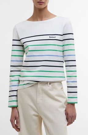 Barbour Hawkins Stripe Long Sleeve Cotton Top in Cloud Stripe at Nordstrom Rack, Size 8 Us / 12 Uk