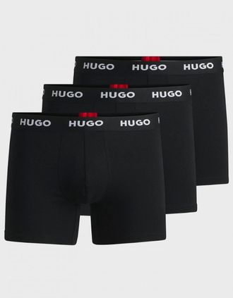 HUGO BOSS Mens HUGO Mens Three-Pack of Stretch-Cotton Boxer Briefs with Logo Waistbands - Black - Size: 33/32/32