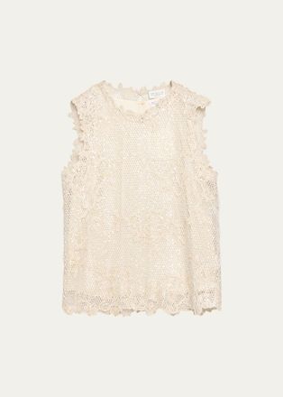 Brunello Cucinelli Mohair Lace Embroidered Shimmering Net Sleeveless Top