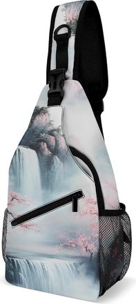 Generic Mountains Flowers Waterfall Mens Shoulder Bags Sling Crossbody Backpack Travel Hiking Chest Bag with Small Side 38x20cm