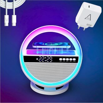 OEM L&aacute;mpara De Escritorio Led Rgb Inteligente 6 En 1 (forma De O Grande), Altavoz Bluetooth, Radio Fm, Despertador, Cargador Inal&aacute;mbrico Qi De 15 W, Luz N