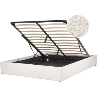 Beliani Letto matrimoniale con contenitore in tessuto boucl&egrave; bianco sporco 160 x 200 cm Dinan