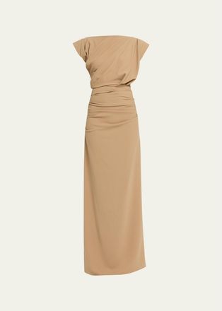 Michael Kors Draped Cap-Sleeve Wool Column Gown