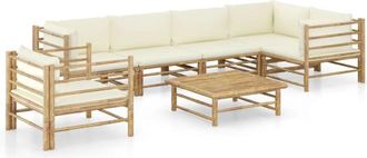 vidaXL Set De Muebles De Jard&iacute;n 7 Piezas Bamb&uacute; Y Cojines Blanco Crema Vidaxl