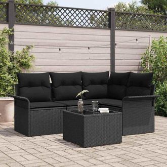 vidaXL Vidaxl - Conjunto De Sof&aacute; De Jard&iacute;n Con Coj&iacute;n 5 Pcs Negro Polirat&aacute;n