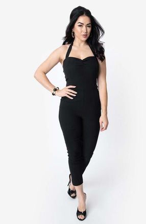 Unique Vintage Sweetheart Halter Marcel Jumpsuit in Black at Nordstrom, Size X-Large