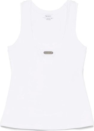 Alexander McQueen Tops, Dames, Wit, M, Katoen, Witte Geribbelde Tanktop met Logoplaat