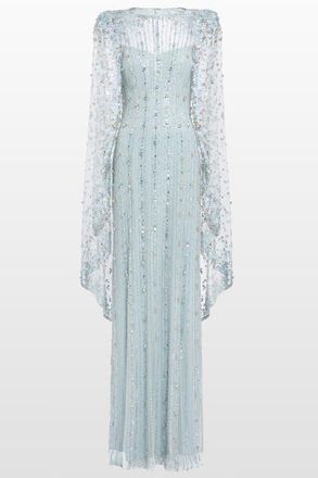 Jenny Packham Blaize Embellished Cape Maxi Dress in Porcelain at Nordstrom, Size 12 Uk