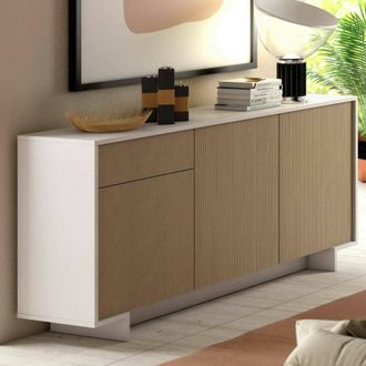 Dmora Aparador Agrifoglio, Aparador De Sal&oacute;n, Buffet De Sal&oacute;n Con 3 Puertas Y 1 Caj&oacute;n, 100% Made In Italy, 170x42h78 Cm, Blanco Y Roble, Con Embalaje Reforz