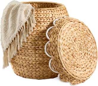 Best Choice Products Scalloped Water Hyacinth Storage Tote Basket with Lid
