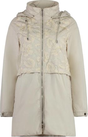 Moorer Bloemen geborduurde capuchonjas - Dames - Parka Jassen - Beige - XS - Jassen