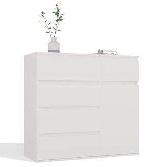 Topeshop DUNE - Credenza 1 anta, 5 cassetti - per soggiorno, camera o cameretta - bianco opaco