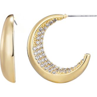 Adornia Pav&eacute; Crystal Lined Crescent Hoop Earrings in Gold at Nordstrom Rack