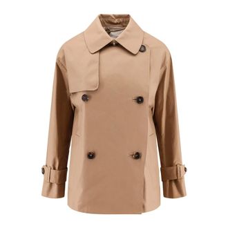 Max Mara Light Jackets, female, Brown, Size: M Brown Double-Breasted Coat with Wide Collar
