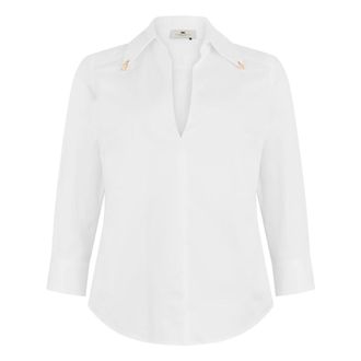 Elisabetta Franchi Overhemden, Dames, Wit, L, Katoen, Katoenen blouse met V-hals
