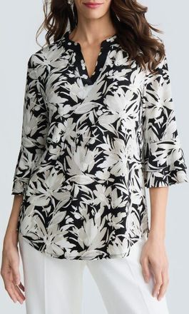Kasper Floral Print Three-Quarter Sleeve Knit Top in Black/white at Nordstrom, Size X-Small