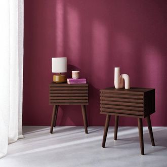 Sweeek Pair Of Scandi-style Bedside Tables With Grooved Wood Effect in Walnut