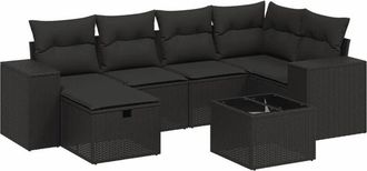 vidaXL Set De Comedor De Jard&iacute;n 7 Pzas Y Cojines Rat&aacute;n Sint&eacute;tico Negro Vidaxl