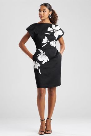 Natori Cotton Chino Embroidered Mini Dress in Black at Nordstrom, Size 12