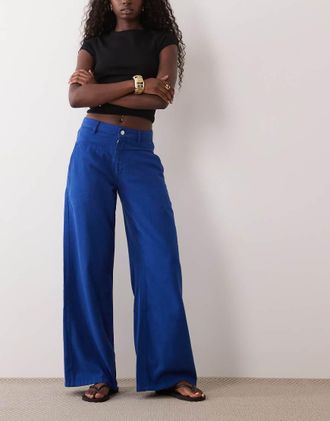 Asos pantaloni a gamba larga in cobalto-Blu