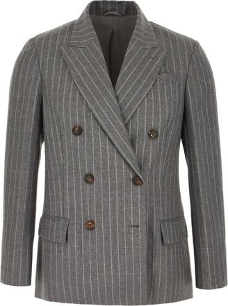 Brunello Cucinelli Geborduurde Double-Breasted Blazer - Dames - Blazers - Grijs - XL - Jassen