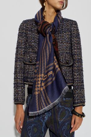 Etro Wool Scarf With Raw Edge, Unisex, Navy Blue