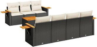 vidaXL Set De Sof&aacute;s De Jard&iacute;n 8 Piezas Y Cojines Rat&aacute;n Sint&eacute;tico Negro Vidaxl