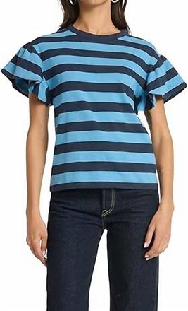 Nation Ltd Womens Camille Ruffle Sleeve Top In Rugby Stripe